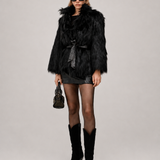 Midnight Batwing Sleeve Vegan Fur Coat