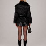 Midnight Batwing Sleeve Vegan Fur Coat