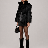 Midnight Batwing Sleeve Vegan Fur Coat